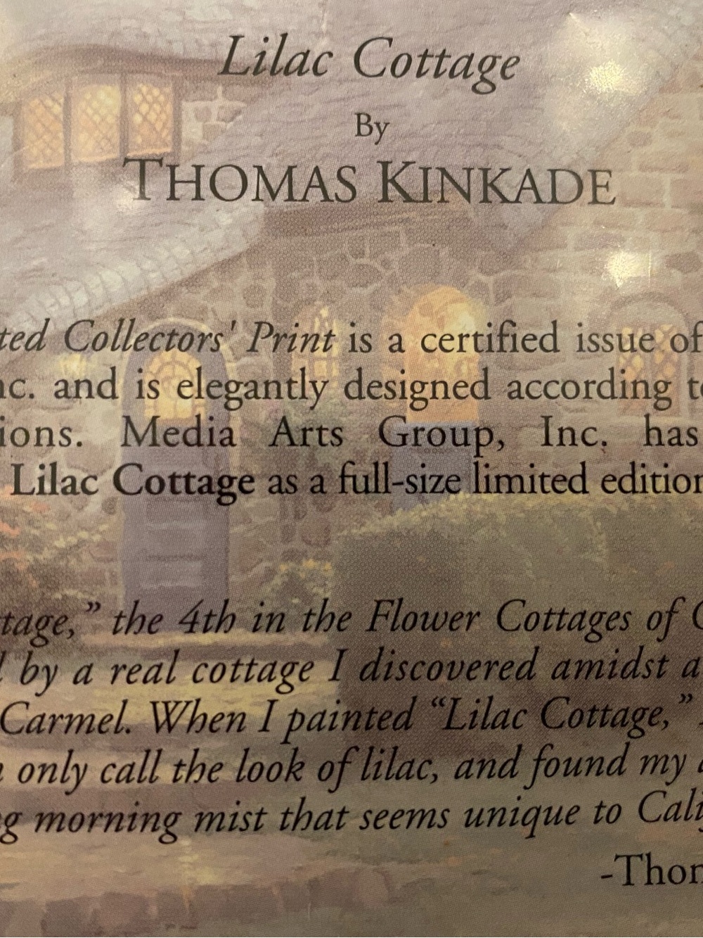 Thomas Kinkade Lilac Cottage Print With Certificate Cream, Brown, Purple